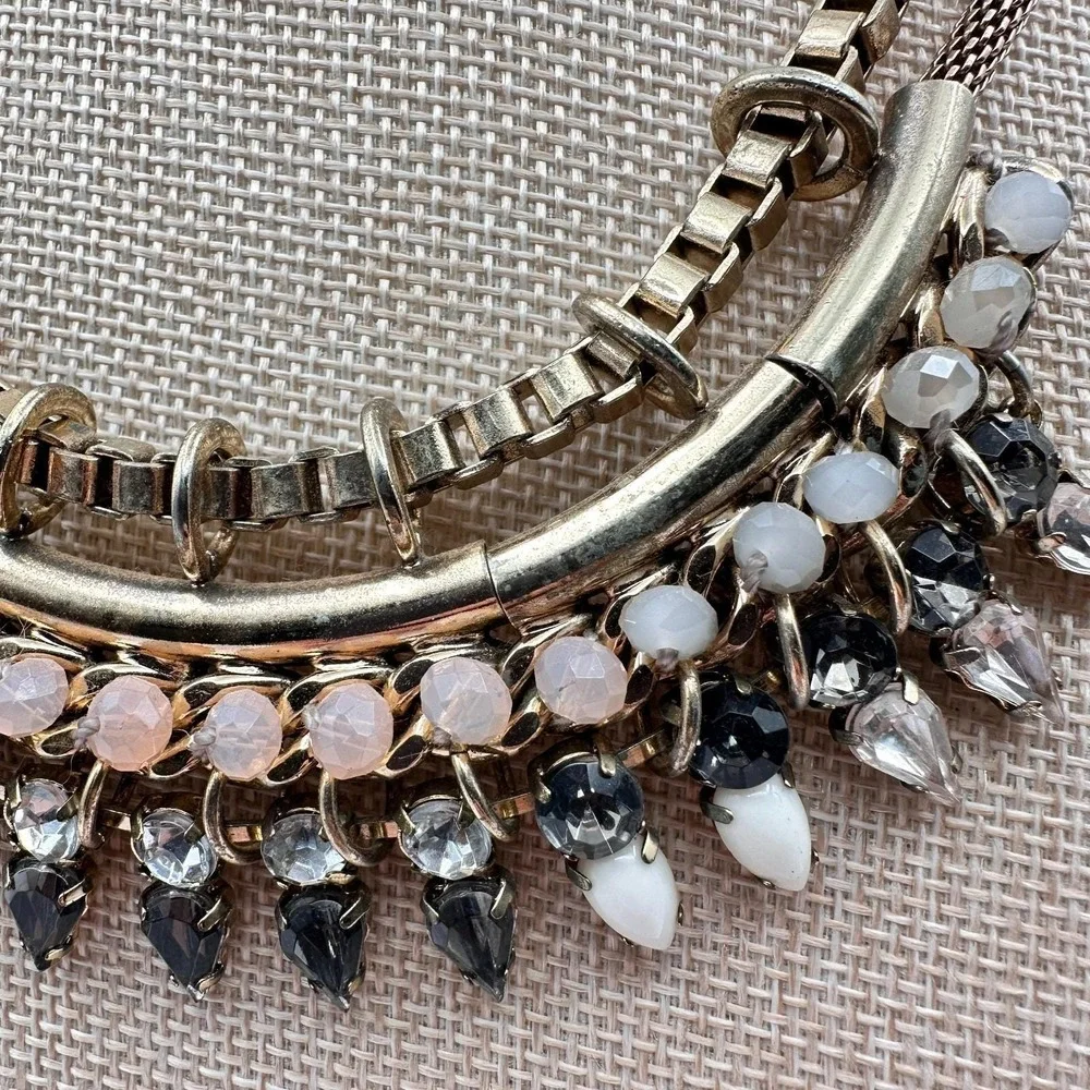 Vintage 90s Express Gold Tone Rhinestone Bib Necklace Statement‎ Fashion Jewelry